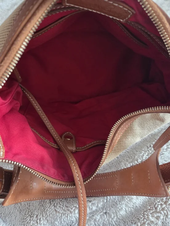 Dooney & Bourke Tan Canvas and Brown Leather Shoulder Bag - Picture 5 of 13